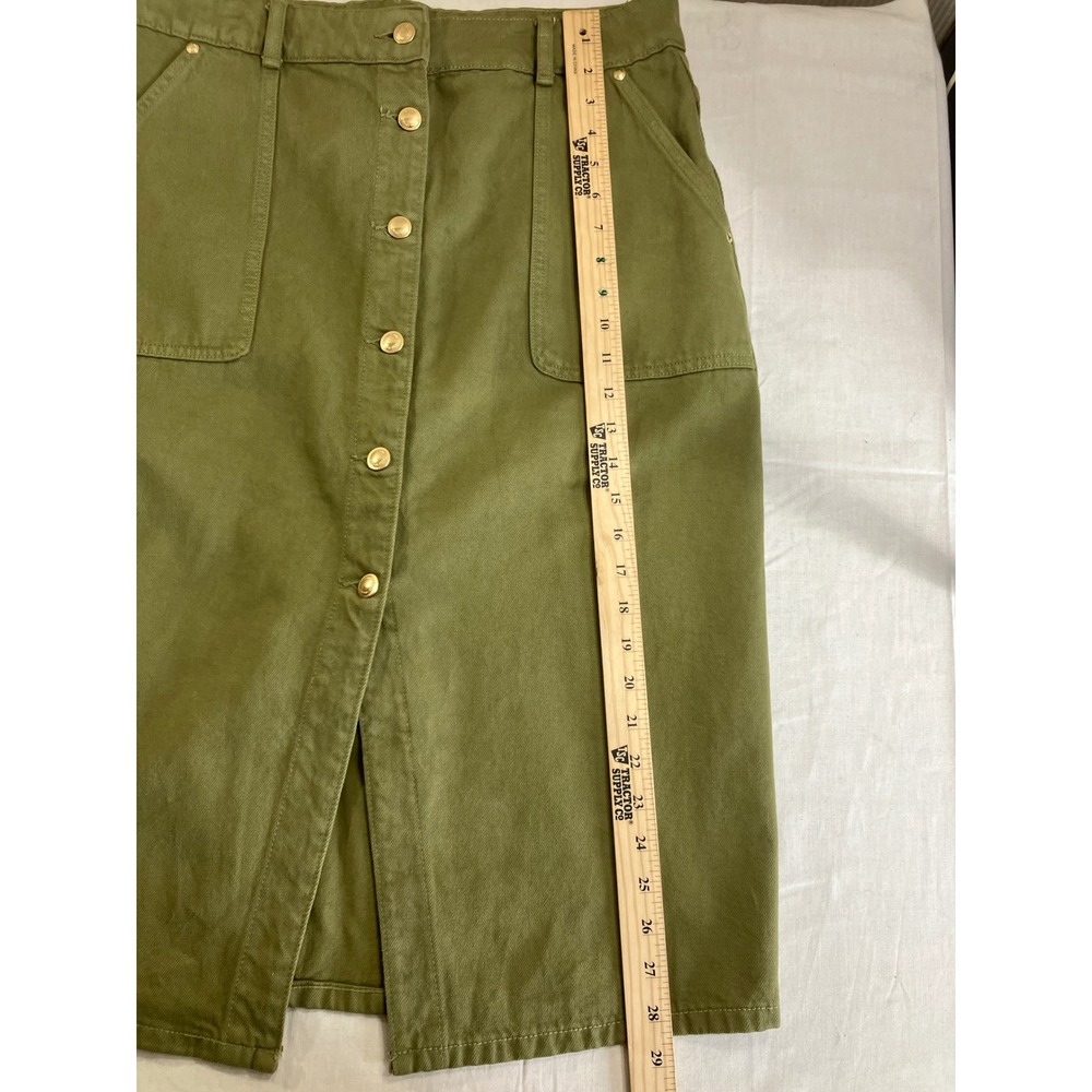 Michael Kors Womens Olive Green Cotton Button Front Midi Pencil Skirt Size 12 - Picture 2 of 9